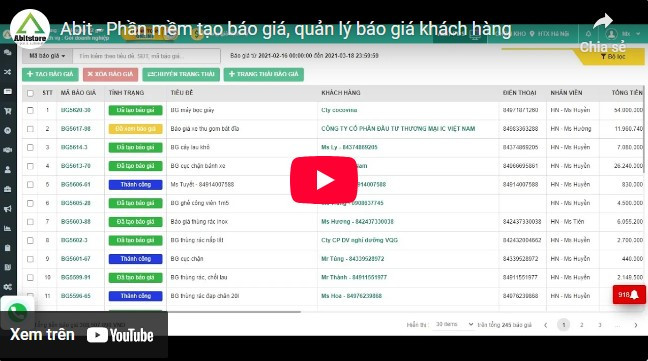 Phần mềm quản lý báo giá khách hàng