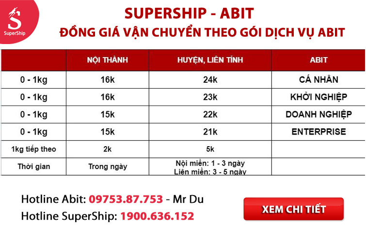 Abit - SuperShip tung gói cước Đồng giá theo gói dịch vụ của Abit